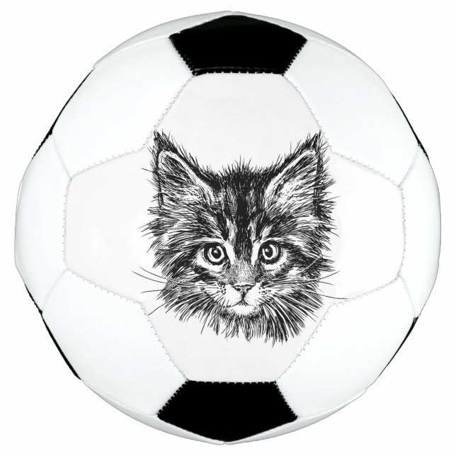 Bola De Futebol Face de Kitten Preta e Branca (Frente)