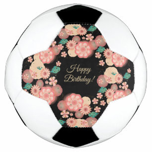 Bola De Futebol Feliz Aniversário - Primavera Peach Flowers Garden