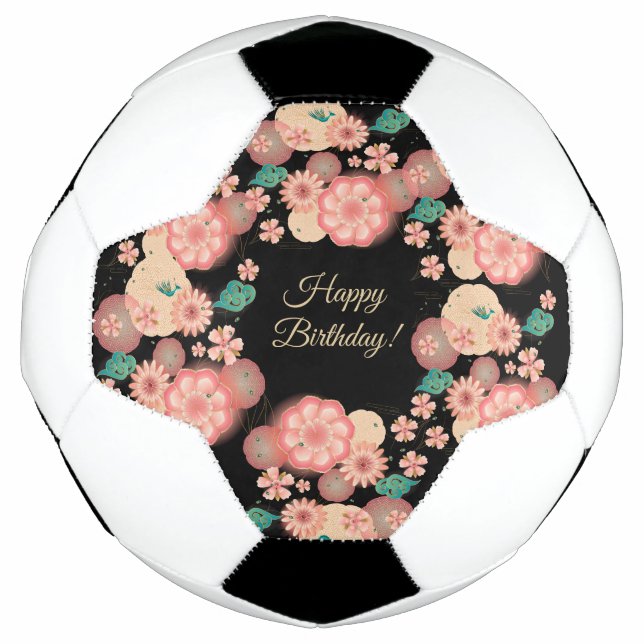 Bola De Futebol Feliz Aniversário - Primavera Peach Flowers Garden (Frente)