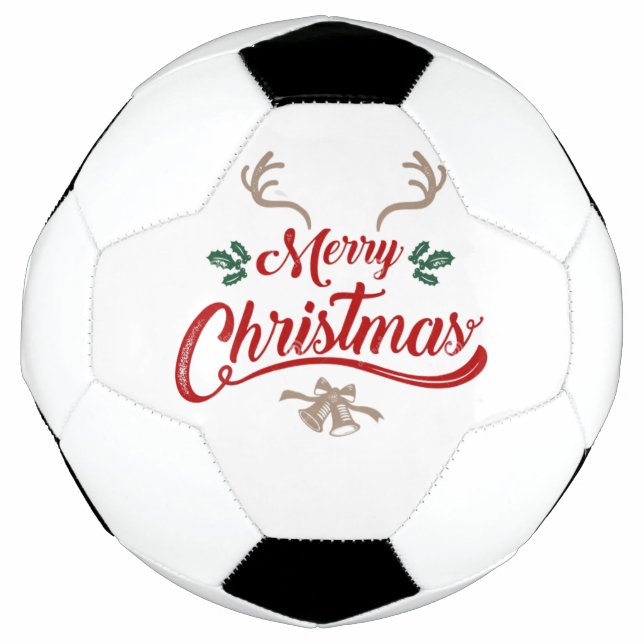 Bola De Futebol Feliz Design de Natal | Vermelho e Verde (Frente)