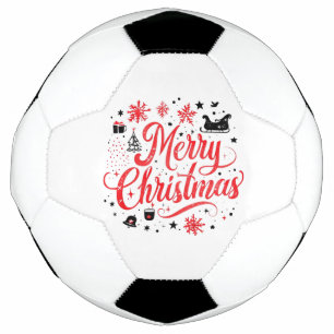 Bola De Futebol Feliz Natal Moderno Design   Vermelho e Branco