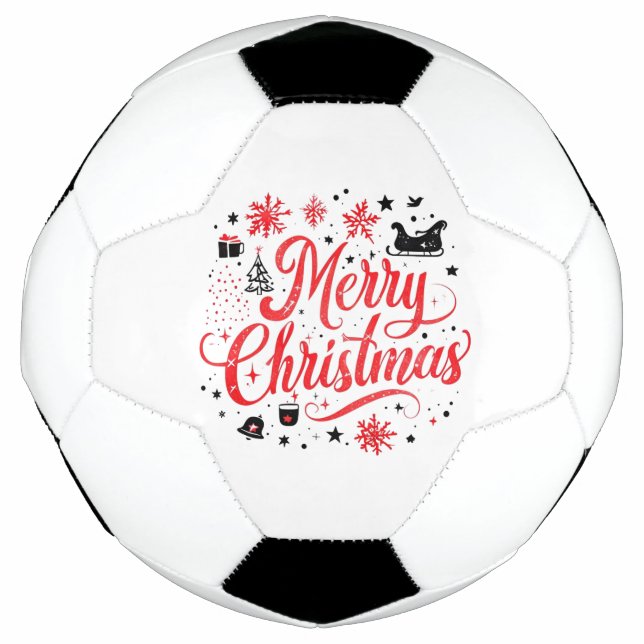 Bola De Futebol Feliz Natal Moderno Design | Vermelho e Branco (Frente)