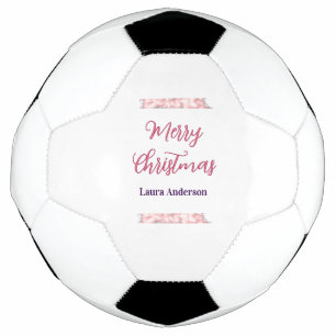 Bola De Futebol feliz natal vermelho rosa brilho linhas nome retrô