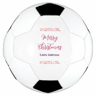 Bola De Futebol feliz natal vermelho rosa brilho linhas nome retrô