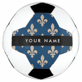 Bola De Futebol Fleur de Lis, Beige on Navy Blue, Royal, Your Name