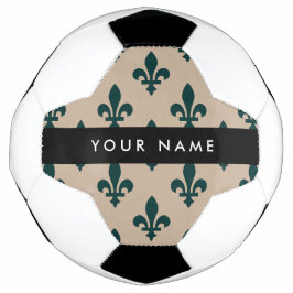 Bola De Futebol Fleur de Lis, Green on Beige, Royal, Your Name