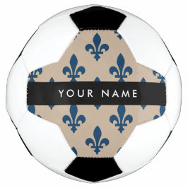 Bola De Futebol Fleur de Lis, Navy Blue on Beige, Royal, Your Name