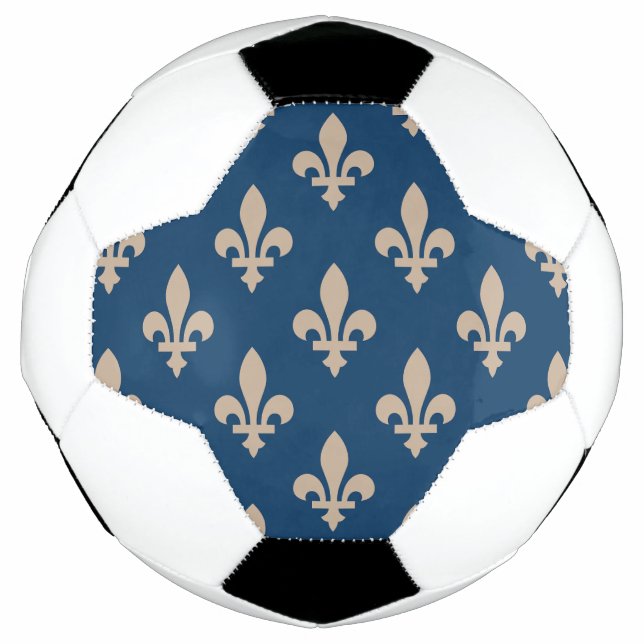 Bola De Futebol Fleur de Lis Pattern, Royal French, Cream on Blue (Frente)