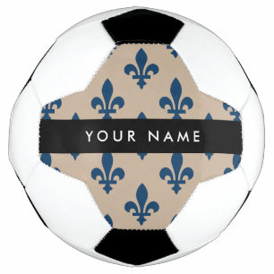 Bola De Futebol Flor de Lis, Azul Marinho em Bege, Real, Seu Nome