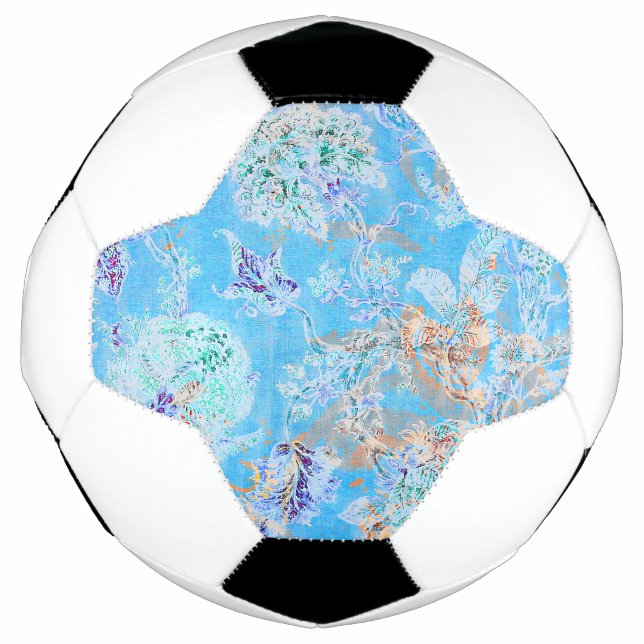Bola De Futebol Floral pastel azul fofo (Frente)