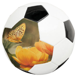 Bola De Futebol Flores Amarelas Profundas Brilhantes com Borboleta