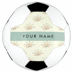 Bola De Futebol Flores Azuis e Vermelhas, Azul, Seu Nome