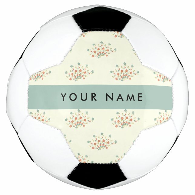 Bola De Futebol Flores Azuis e Vermelhas, Azul, Seu Nome (Frente)