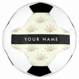 Bola De Futebol Flores Azuis e Vermelhas, Preto, Seu Nome