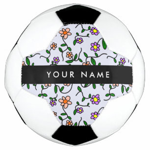 Bola De Futebol Flores Coloridas, Fundo Azul, Preto