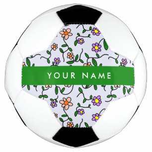 Bola De Futebol Flores Coloridas, Fundo Azul, Verde