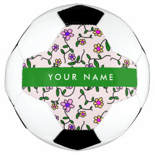 Bola De Futebol Flores Coloridas, Fundo Rosa, Verde