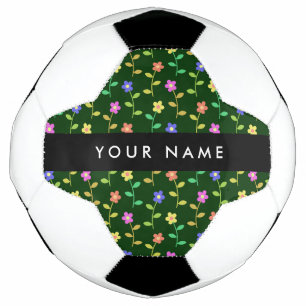Bola De Futebol Flores Coloridas, Fundo Verde, Preto