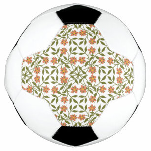 Bola De Futebol Flores Laranja, Padrão Floral, Verde, Boho