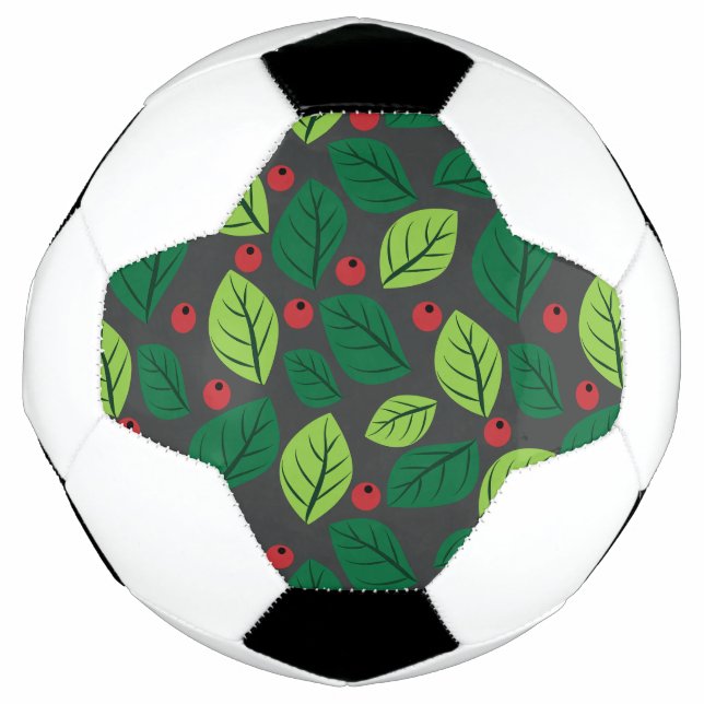Bola De Futebol Folhas Verdes, Berries Vermelhos, Padrão De Folhas (Frente)