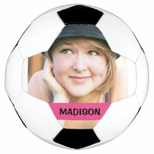 Bola De Futebol Foto personalizada e design de faixa rosa