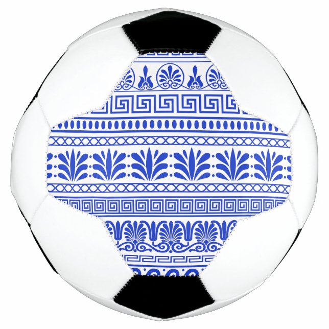 Bola De Futebol Frete Grego, Padrão Mediterrânico, Azul (Frente)
