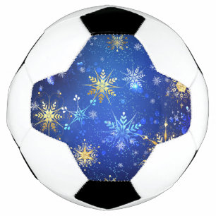 Bola De Futebol Fundo Azul XMAS com Flocos de Neve Ouro