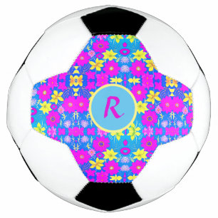 Bola De Futebol Fundo com padrão de flores rosa azul amarelo adici