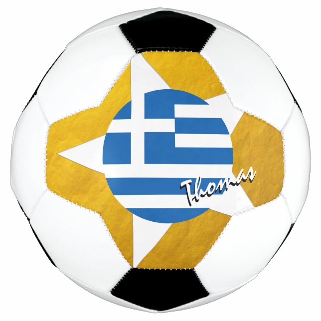 Bola De Futebol Futebol grécia e bandeira grega Dourada (Frente)