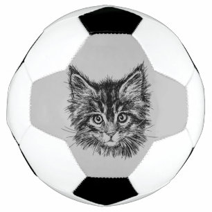 Bola De Futebol Gatinho preto e branco rosto de Cinza