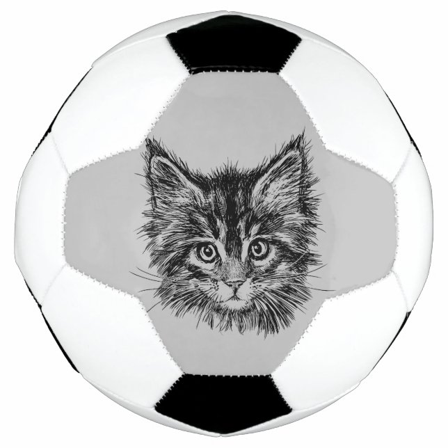 Bola De Futebol Gatinho preto e branco rosto de Cinza (Frente)