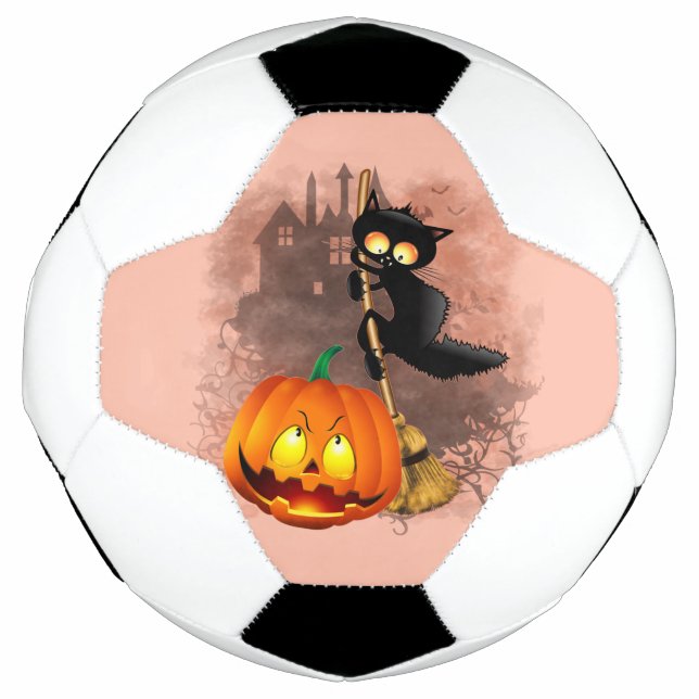 Bola De Futebol Gato assustado com o personagem do Dia das Bruxas  (Frente)