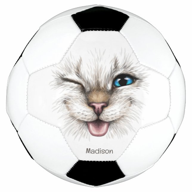 Bola De Futebol Gato de Winking de Nome Personalizado (Frente)
