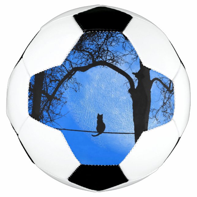 Bola De Futebol Gato numa Lua Azul Fio (Frente)