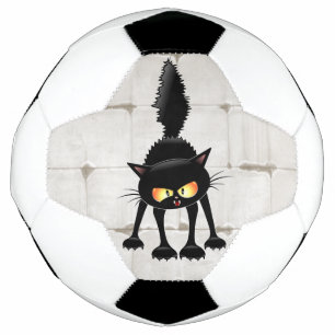 Bola De Futebol Gato Preto Cartoon Engraçado e Feroz