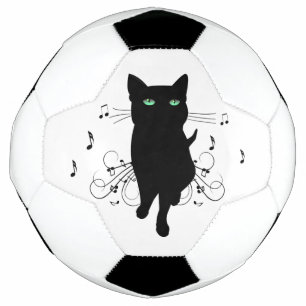 Bola De Futebol Gato Preto Rodeado por Notas Musicais Sussurrantes