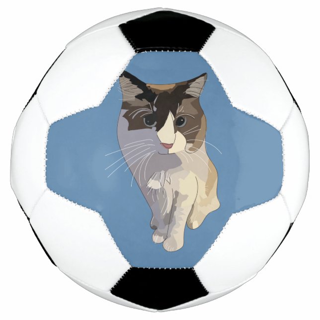 Bola De Futebol Gato Ragdoll, Azul Empoeirado (Frente)