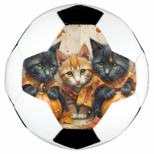 Bola De Futebol Gatos de Outono Abóboras e Folhagem