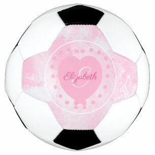 Bola De Futebol Girly Inicial Monograma Cor de Água Rosa Coraçã