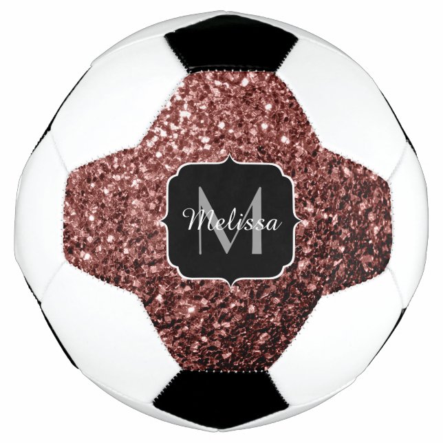 Bola De Futebol Glitter vermelho castanho brilho brilho Monograma (Frente)