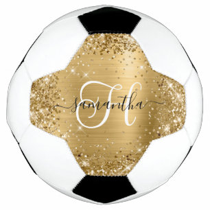 Bola De Futebol Glittery Glam Monograma Dourada