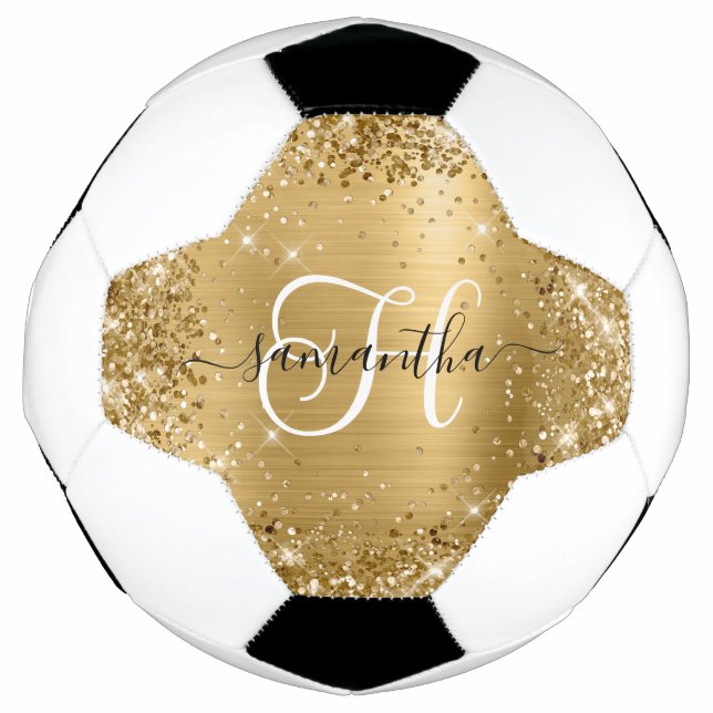 Bola De Futebol Glittery Glam Monograma Dourada (Frente)