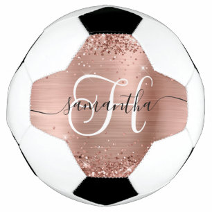 Bola De Futebol Glittery Rosa Dourado Glam Monograma
