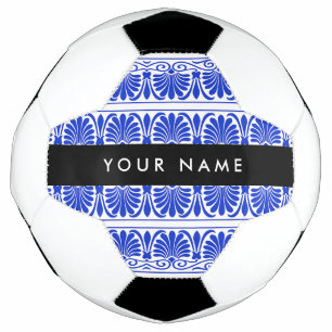 Bola De Futebol Grego Fret Arabesque Azul, Seu Nome, Personalize