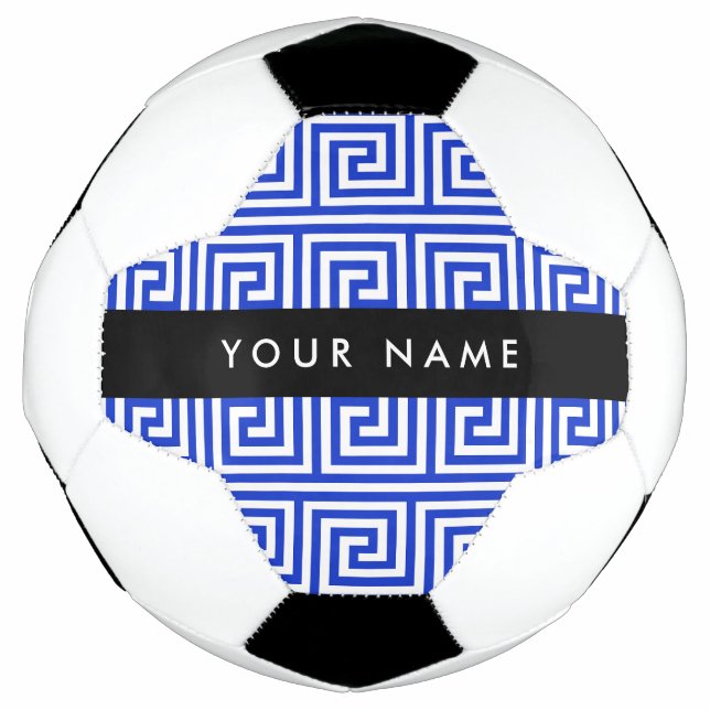 Bola De Futebol Grego Meander Key Blue, Seu Nome, Personalize (Frente)