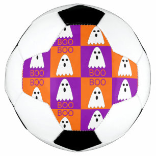 Bola De Futebol Halloween Boo Ghost Purple e Orange Squares