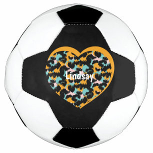 Bola De Futebol Heart Cheetah Animal Print Monograma Nome