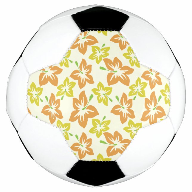 Bola De Futebol Hibiscus Amarelo, Hibisco Laranja, Padrão Floral (Frente)