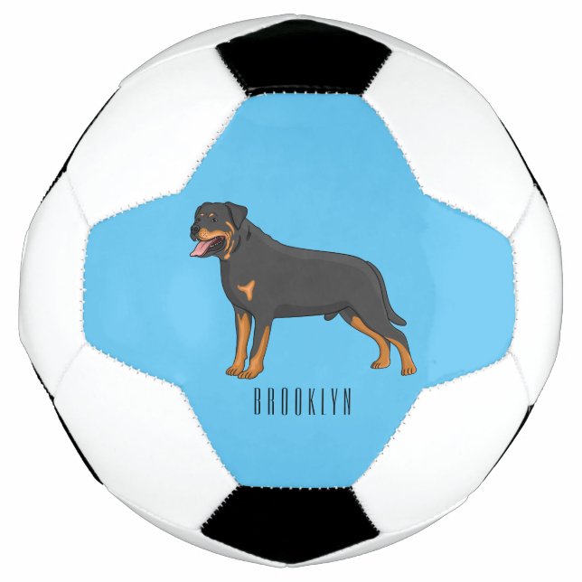 Bola De Futebol Ilustração de desenho animado de cão rottweiler (Frente)