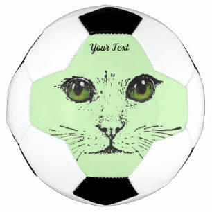 Bola De Futebol Ilustração Gato Preto Rosto Amarelo Verde